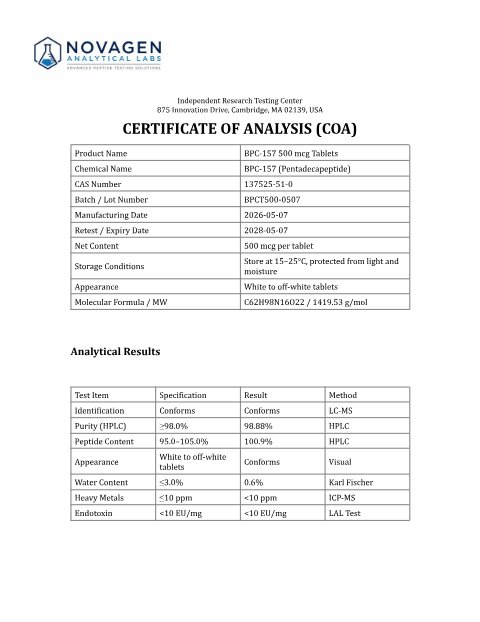 COA batch A001