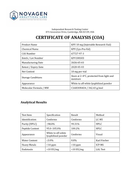 COA batch A001