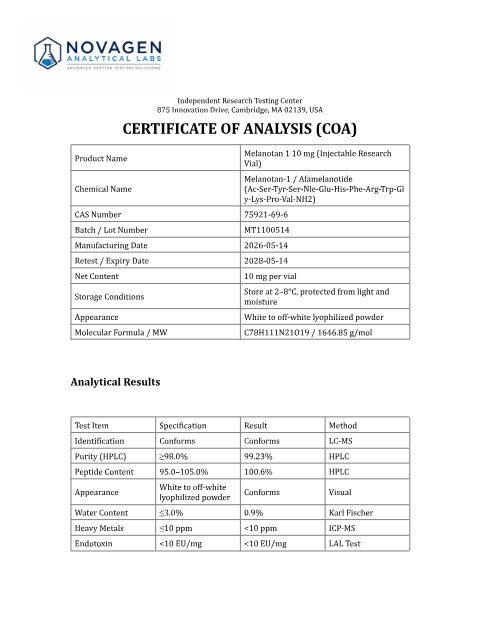 COA batch A001