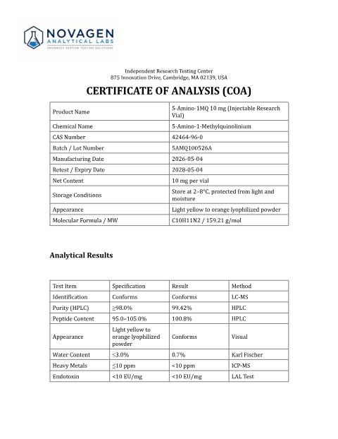 COA batch A001